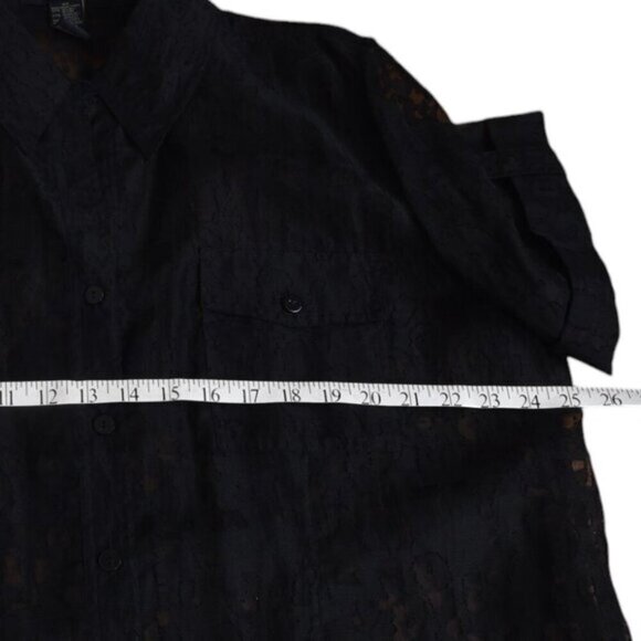 Anne Carson Linen Blend Sheer Blouse Short Sleeve Black Size 2X - Picture 8 of 8